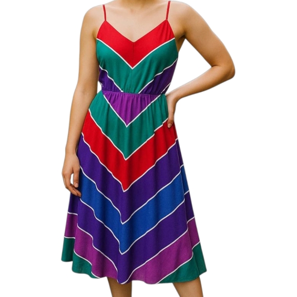 Dresses & Skirts - Vintage Red and Green Sleeveless Spaghetti Strap Sundress